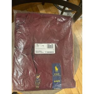 Men’s Polo Ralph Lauren Burgundy Long Sleeve Thermal Shirt Sz XL Embroider Bear